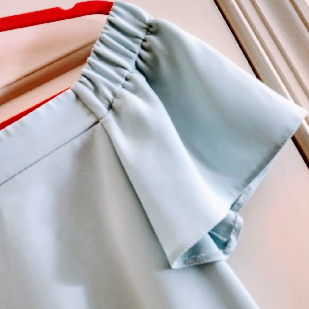 TopShop Baby Light Blue Off Shoulder Lined Dress size 6. Fits sizes S, M, PM - Picture 3 of 11